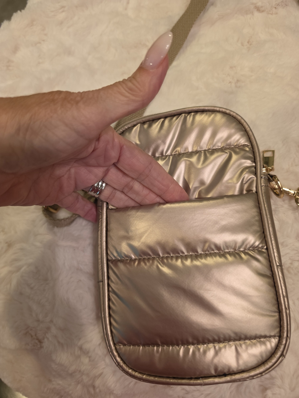 Puffer Quilted Crossbody Bag in Rose Gold